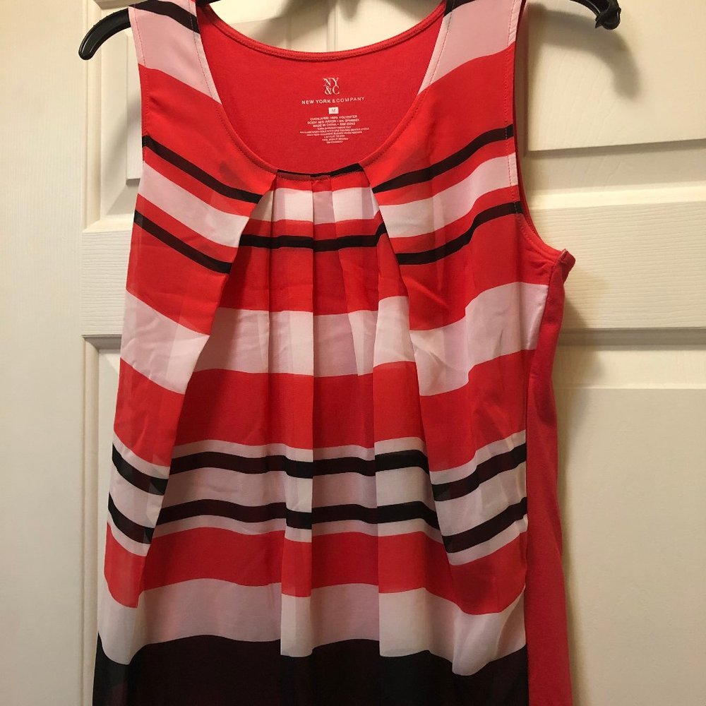 New York & Company Coral Striped Sleeveless Shirt